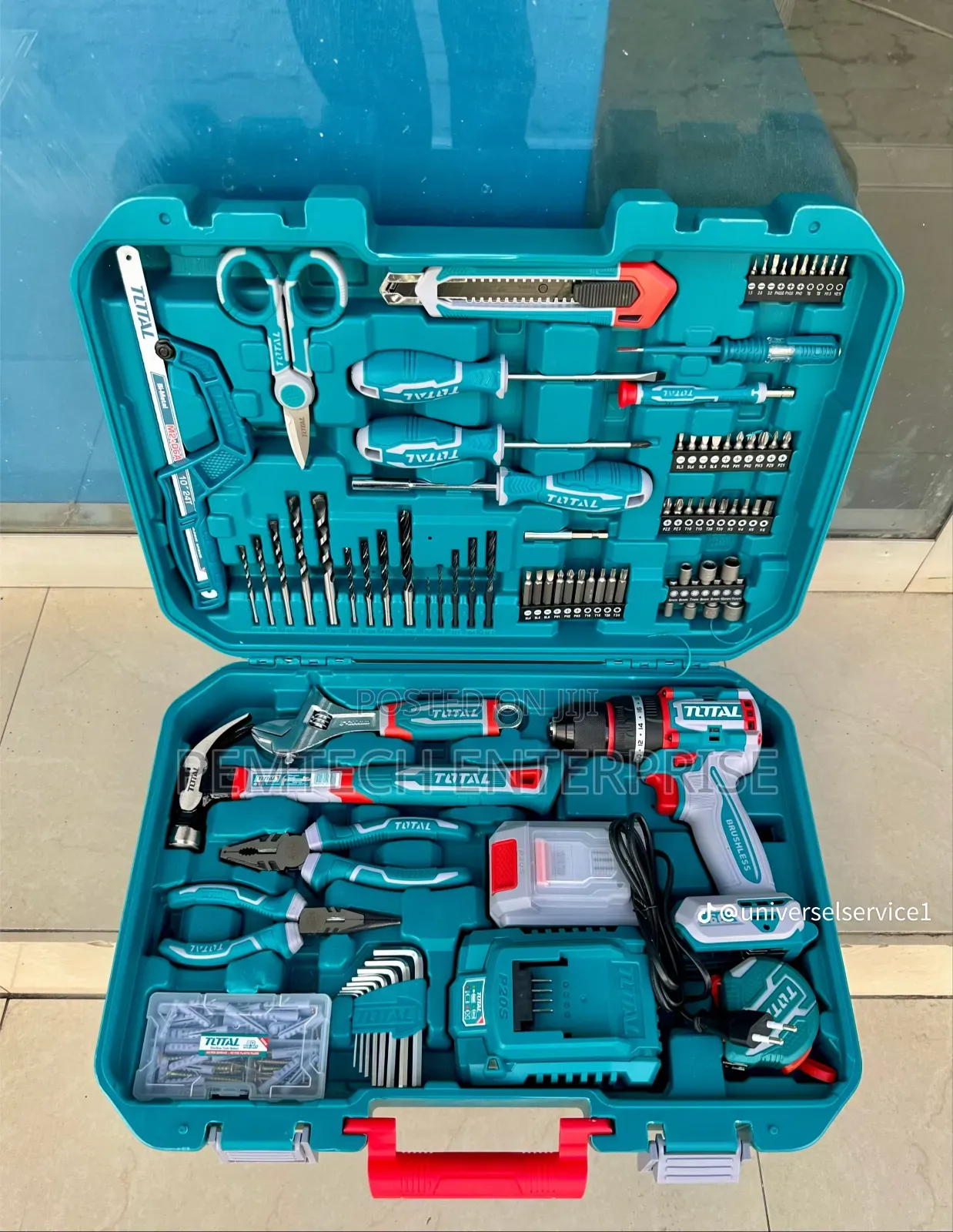 Super Total 165-Piece Tool Set With a 20v Cordless Impact Drill.