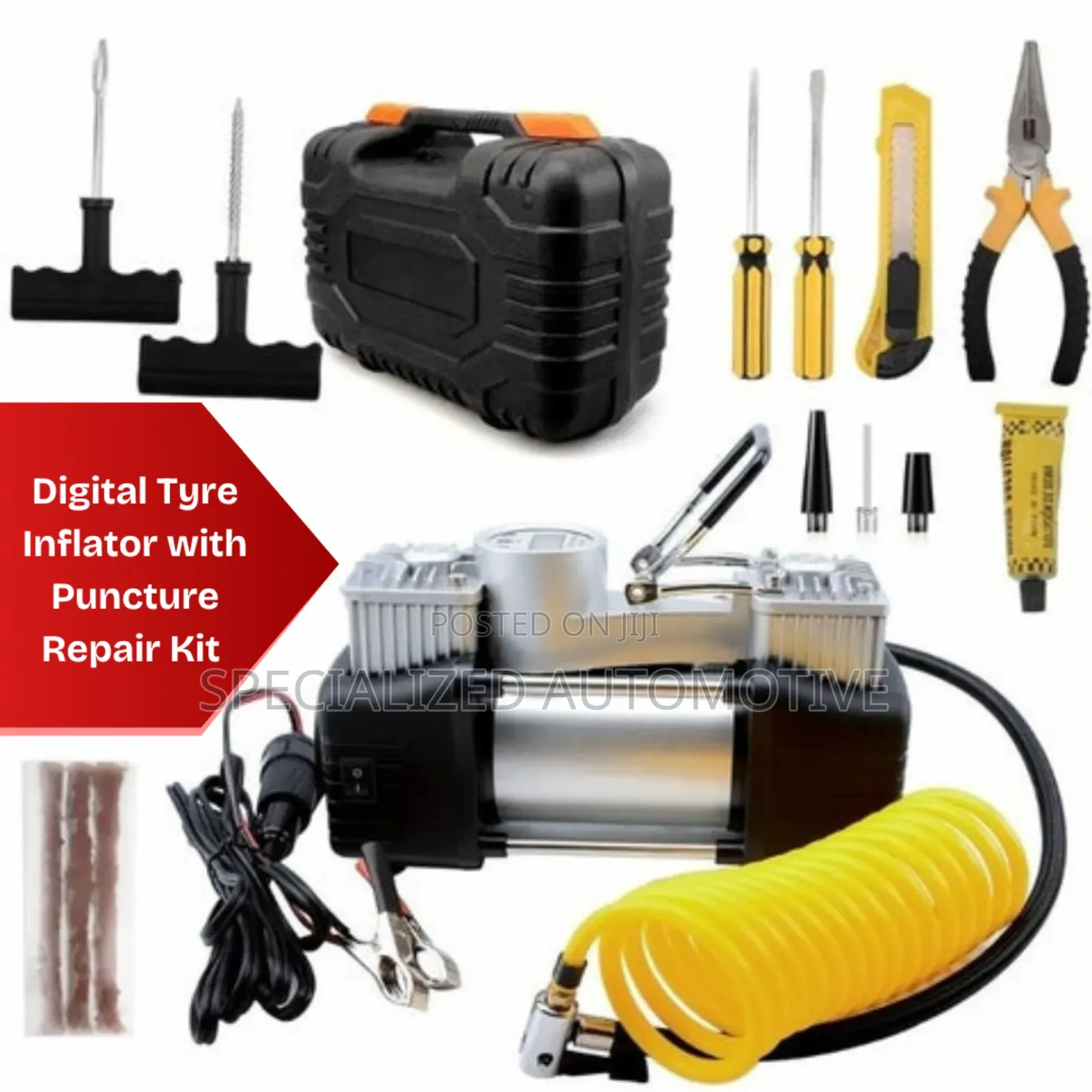 Vehicle Tyre Inflator Kit, Double Cylinder Digital Portable