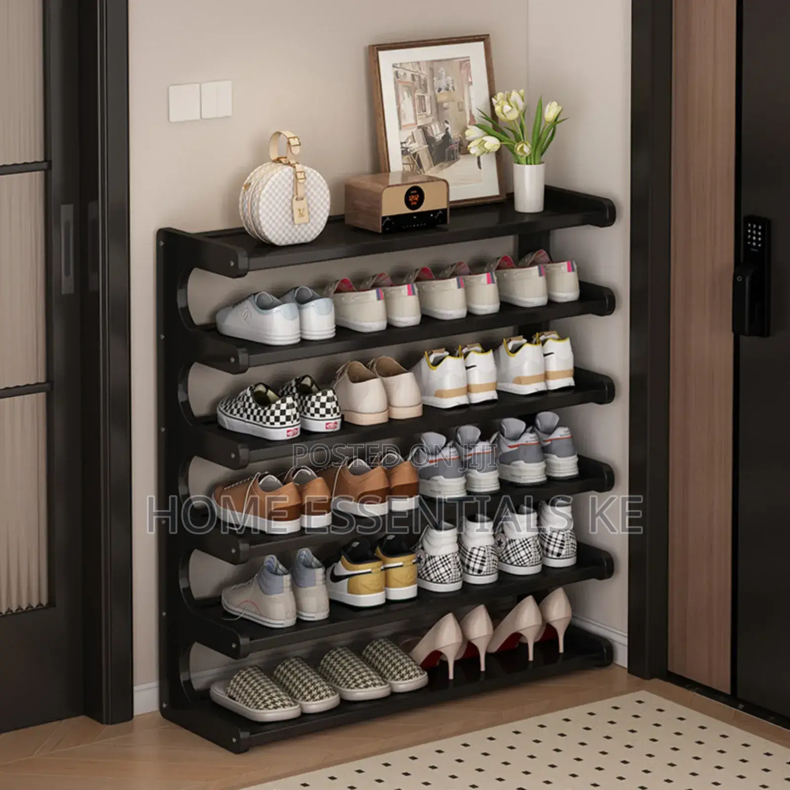 *Black 6 Layer Bamboo Shoe Rack*
83x23x80cm