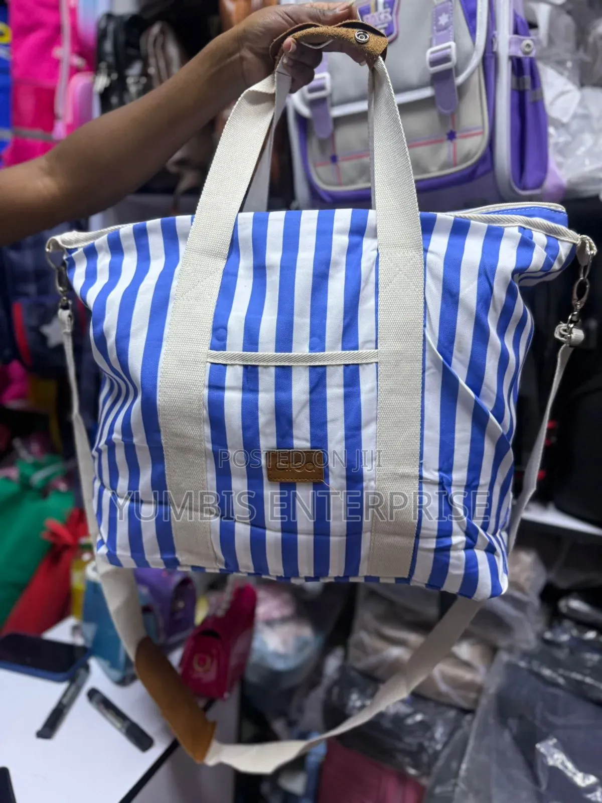 Light Blue Stripped Large Capacity Summer Cabana Bags