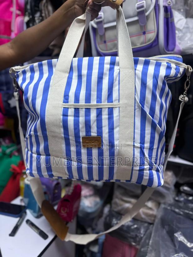 Light Blue Stripped Large Capacity Summer Cabana Bags - thumbnail 2