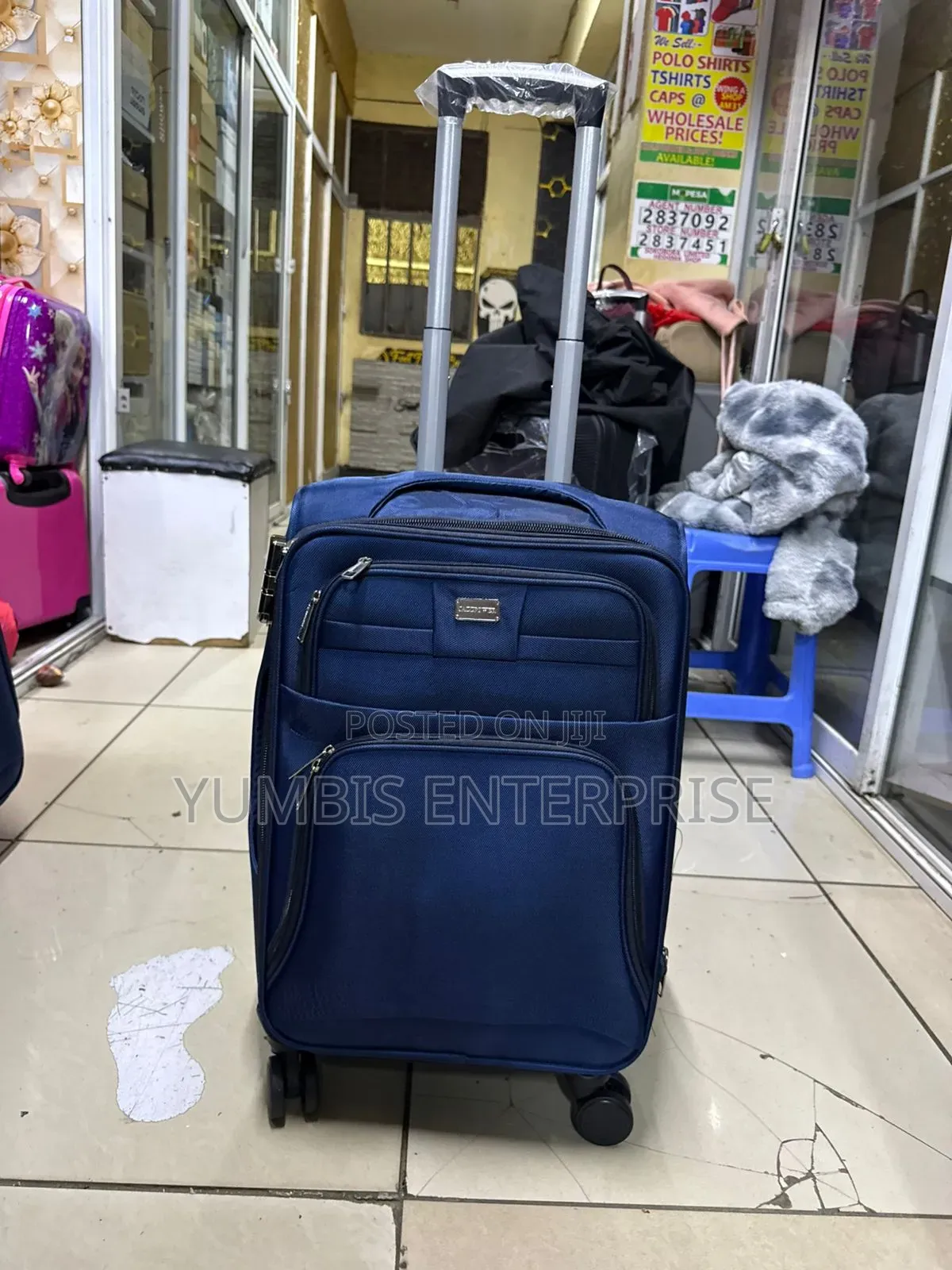 Navy Blue Small. Size Fabric Suitcase 56cm