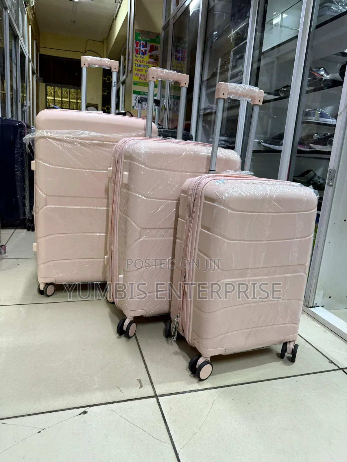 Peach 3 in 1 1 Rubber Unbreakable Suitcase Set With Double Zip