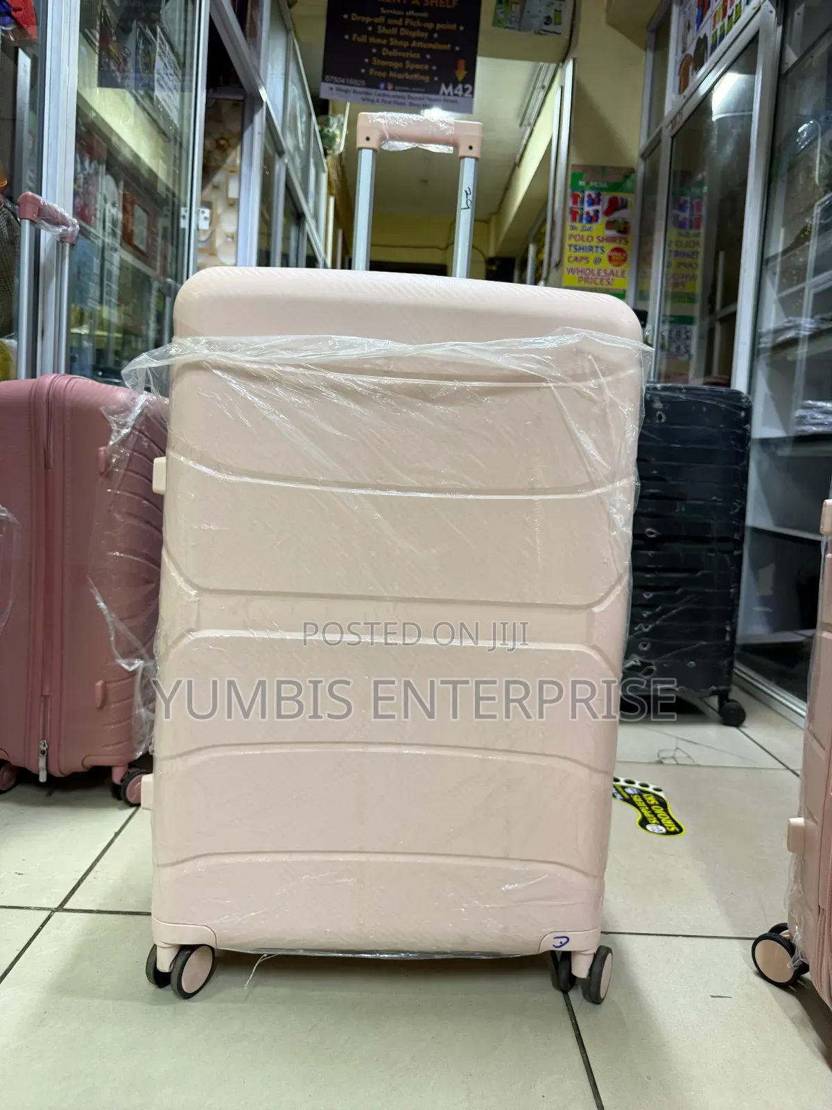 Peach Color Rubber Large Suitcase 72cm With Double Zip Zip Extension