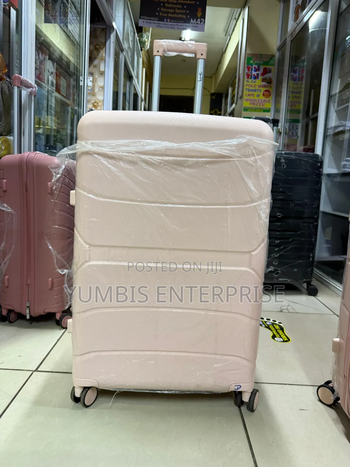 Peach Color Rubber Large Suitcase 72cm With Double Zip Zip Extension