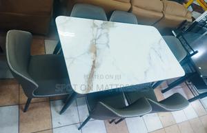 Classic Marble Top Dining Table Set With 6 Leather Chairs. - thumbnail 2