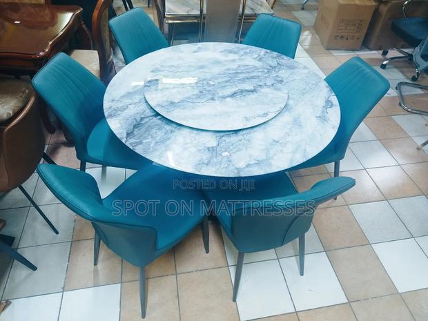 Exquisite Dining Table Set With Spinning Marble Top + 6 Chairs