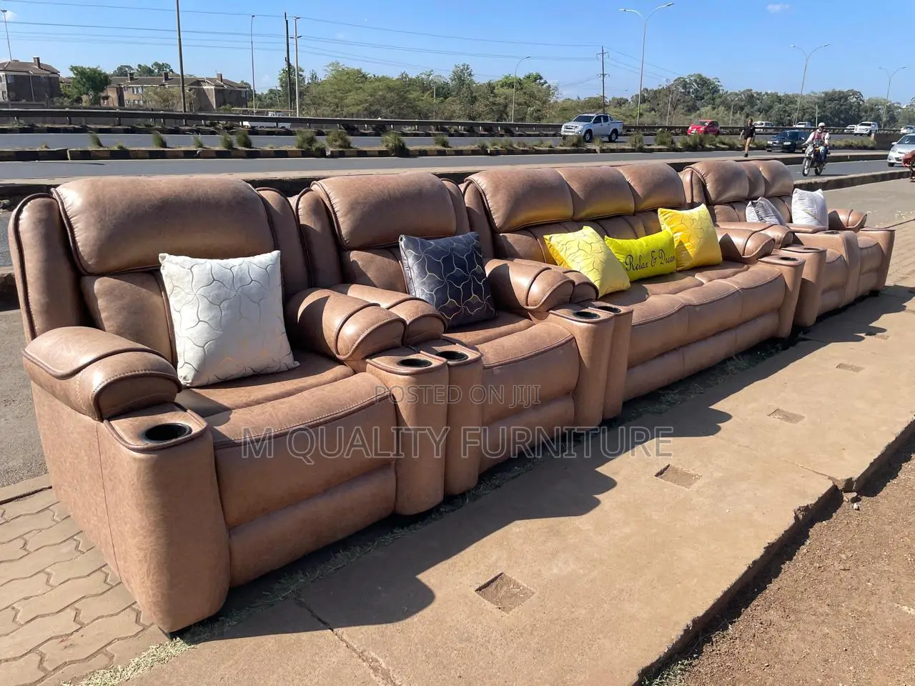 Comfy Fabric Semi Recliner Sofa
