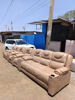 Brown Leather - Look Semi Recliner Sofa
