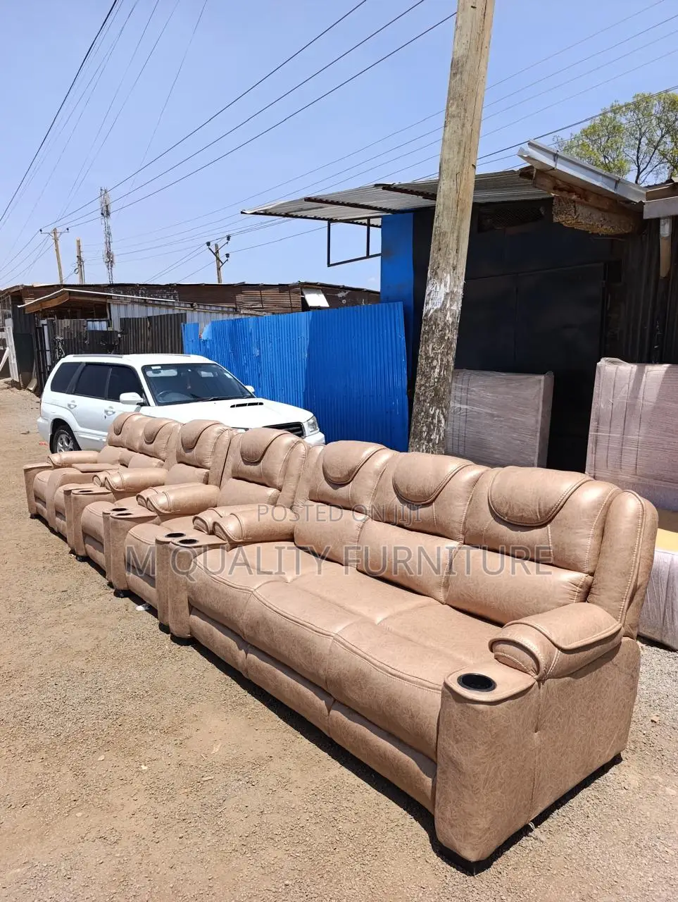 Brown Leather - Look Semi Recliner Sofa