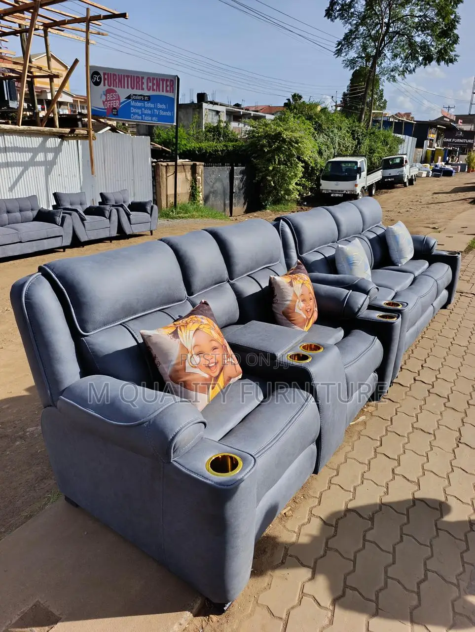 Gray Tufted Semi Recliner Sofa