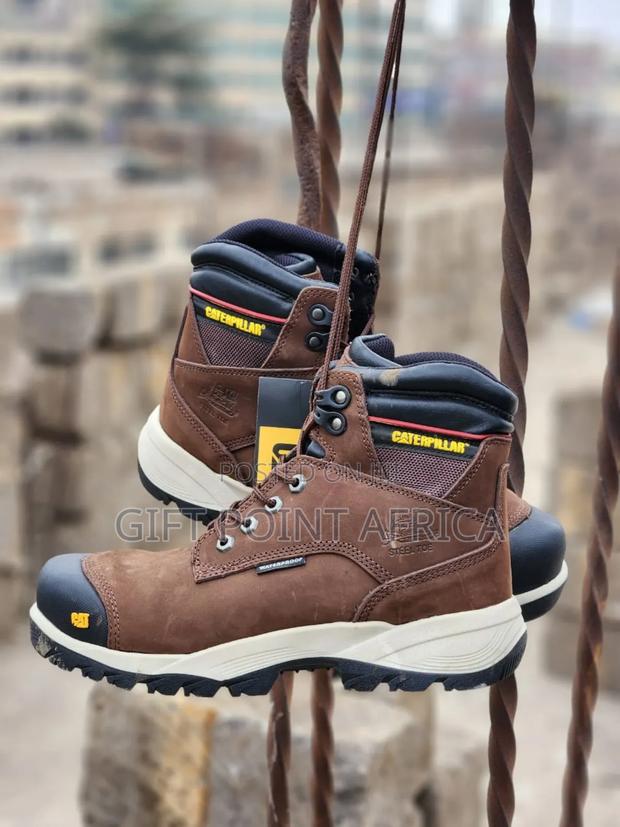 Coffee Brown Leather Caterpillar (Cat) Boots For Men - main view