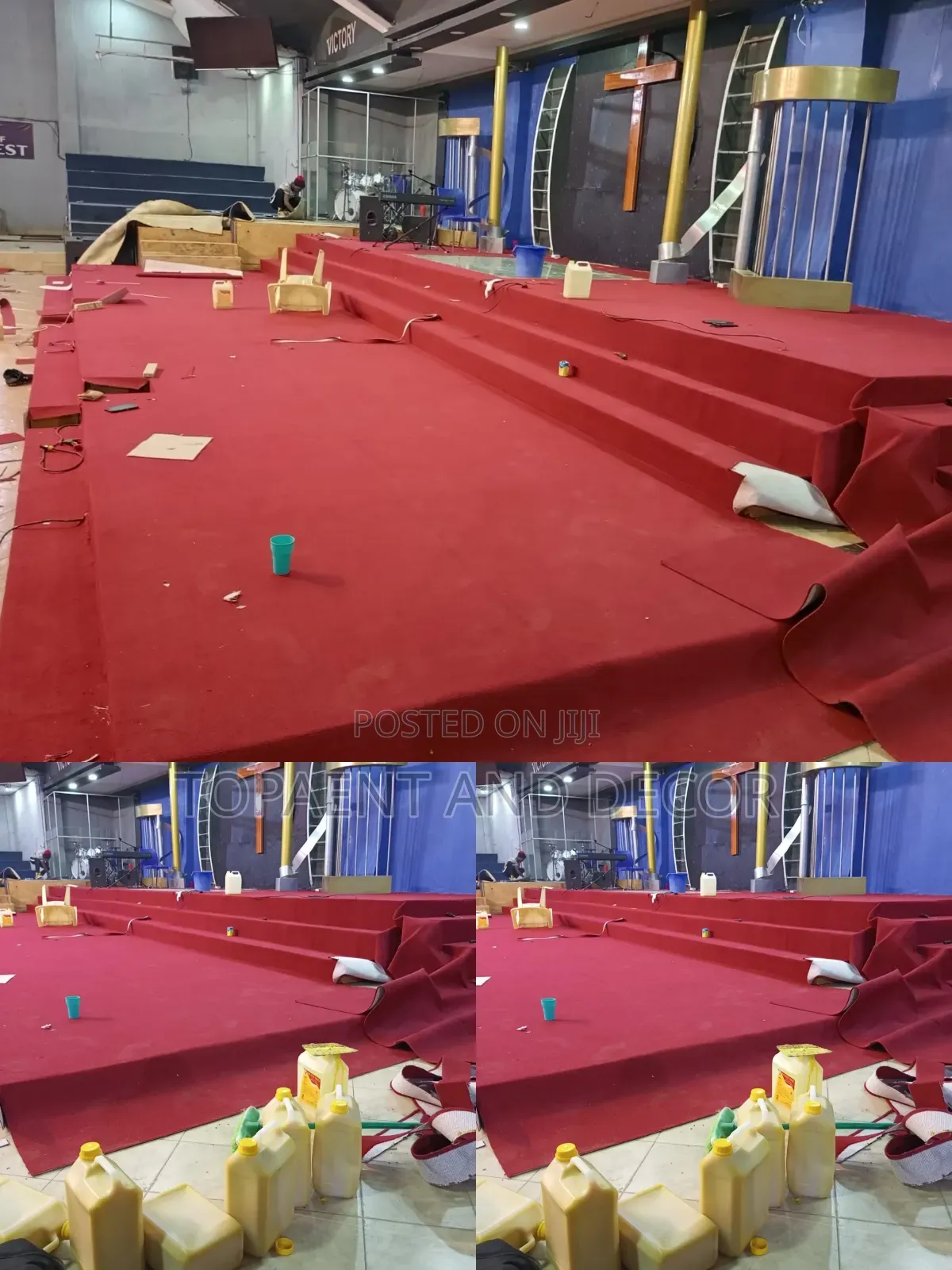 Stage Decoration With Pure Red Wall to Wall Carpet
