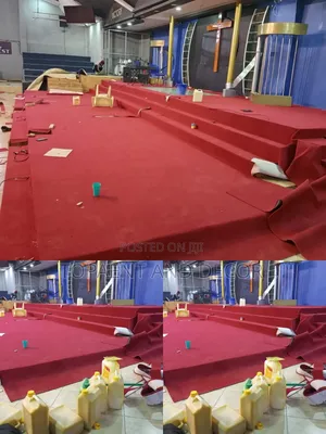 Stage Decoration With Pure Red Wall to Wall Carpet