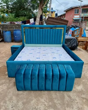 5x6 Teal Velvet Bed Set With 2 Sideboxes Storage Boxes