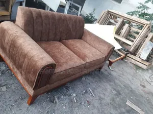 3-Seater Brown Sofa With Wooden Accents