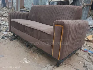 3-Seater Brown Sofa With Yellow Trim
