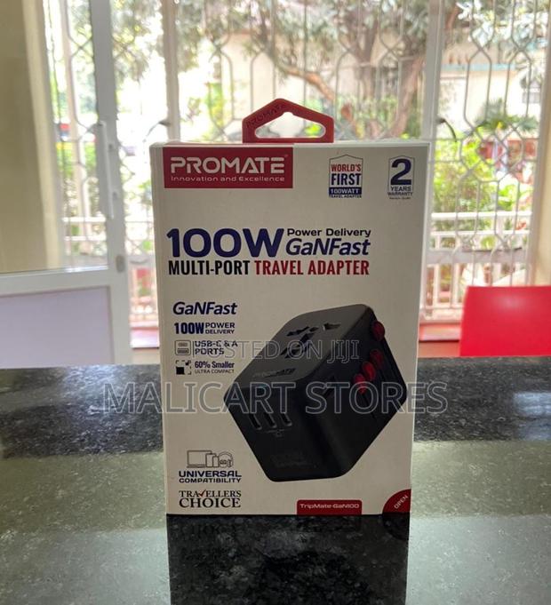 Promate 100w Gan Travel Adapter With 4 Usb-C 1 Usb-a Output Ports