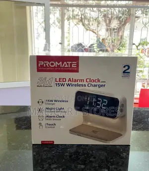Promate 3-in-1multi-Function Led Alarm Clock With 15w Wireless Charger