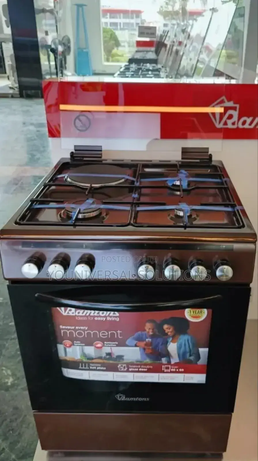 Ramtons Standing Cooker 60*60cm. 3g+1e . Electric Oven. Rc 605(Brown)