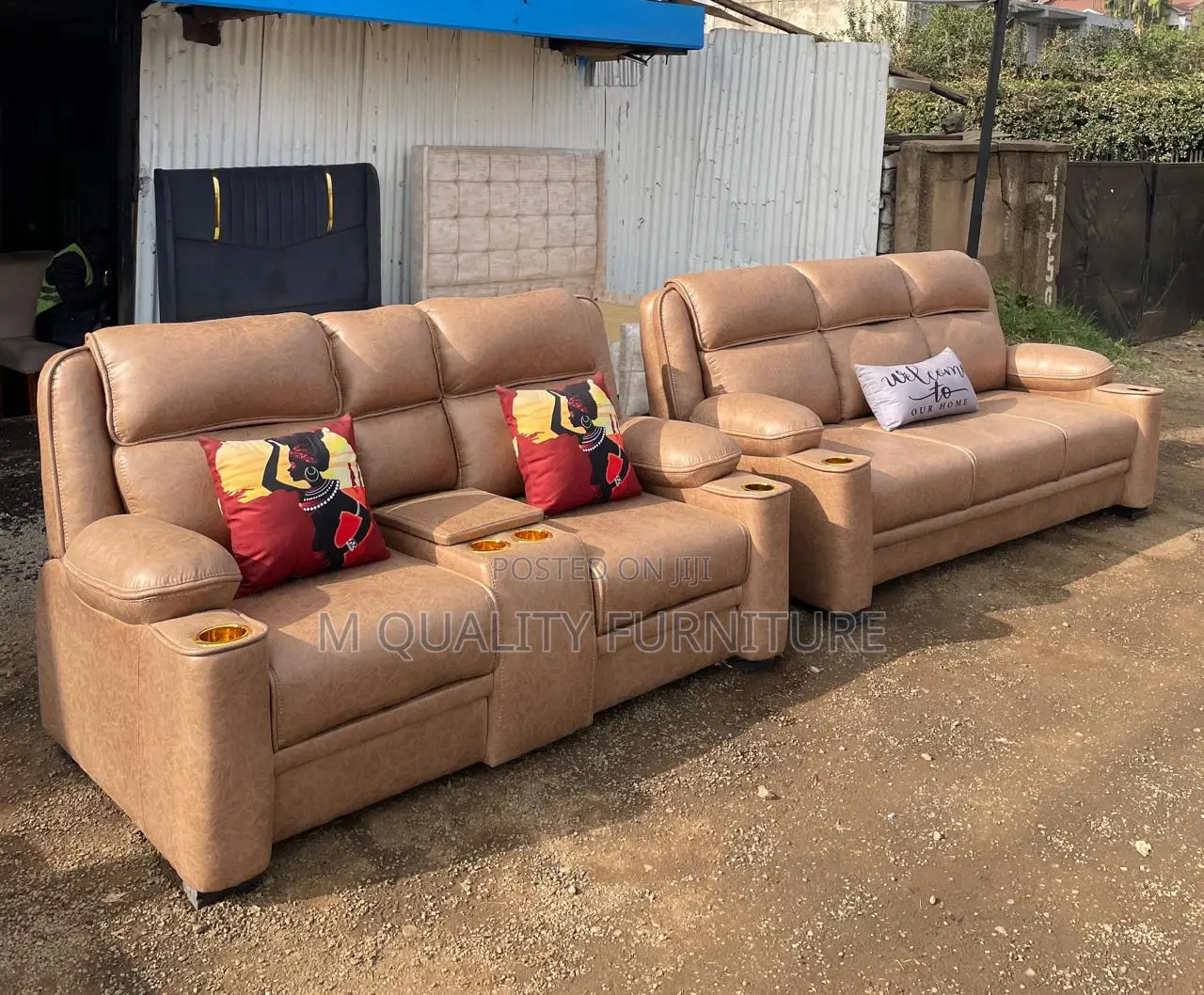 Brown Leatherette Semi Recliner