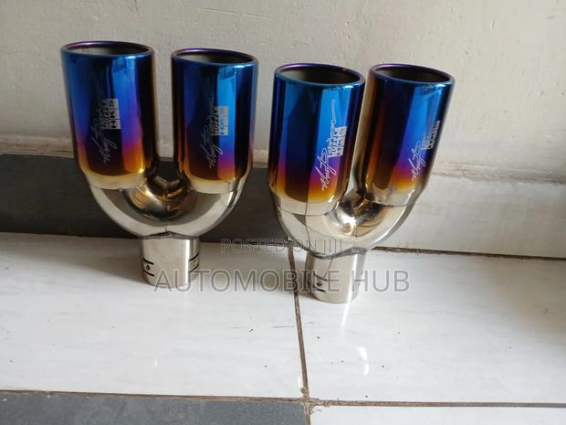 HKS Blue Silver Exhaust Muffler Tips in Cars - thumbnail 2