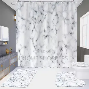 4pcs Bathroom Set – Matching Shower Curtain, Rugs, and Toilet Cover