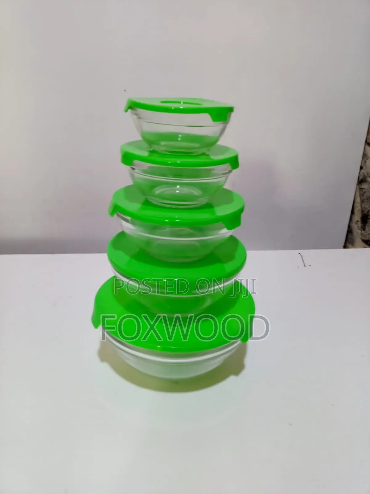 A Set of Glass Storage Bowls With Lids