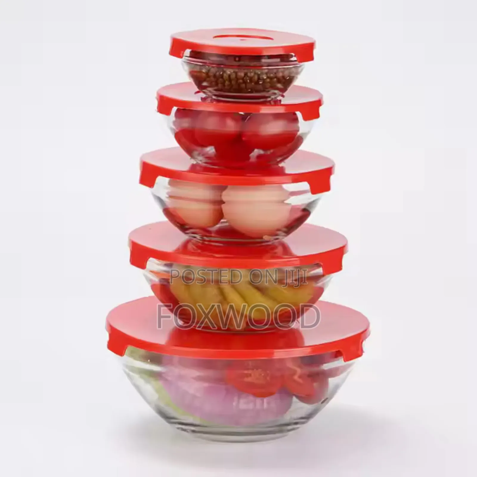 A Set of Glass Storage Bowls With Lids
