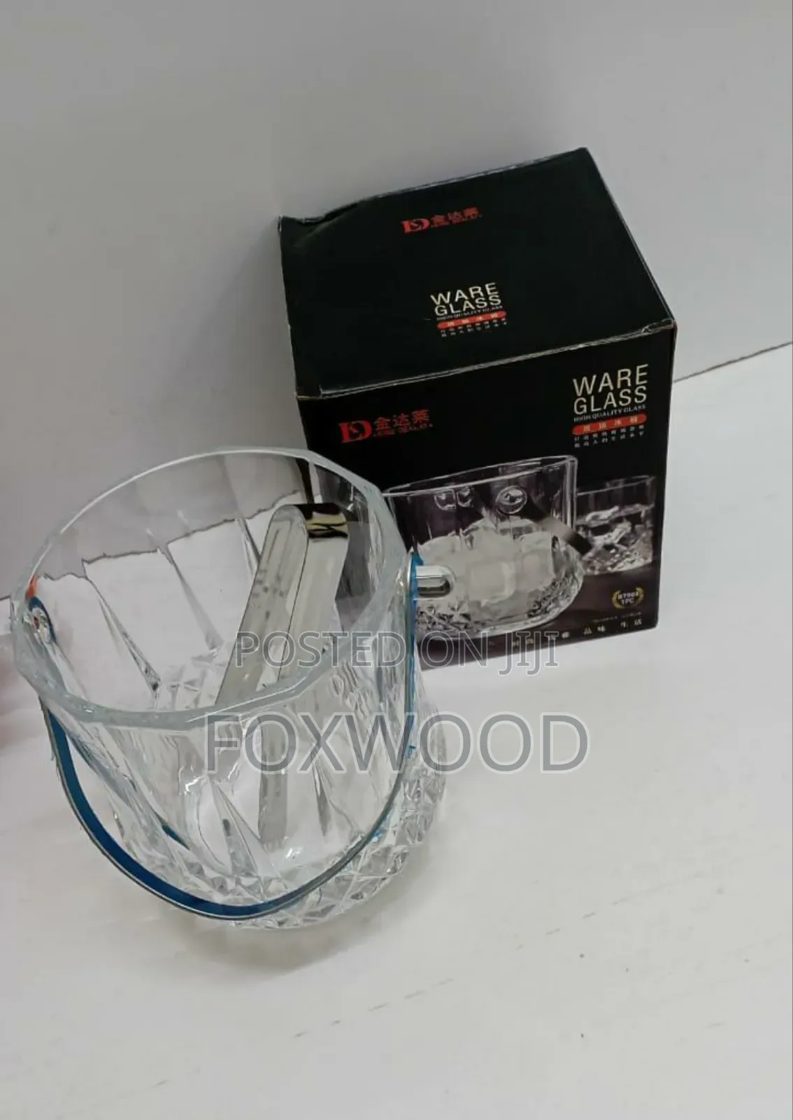 Glass Ice Bucket With Tongs.