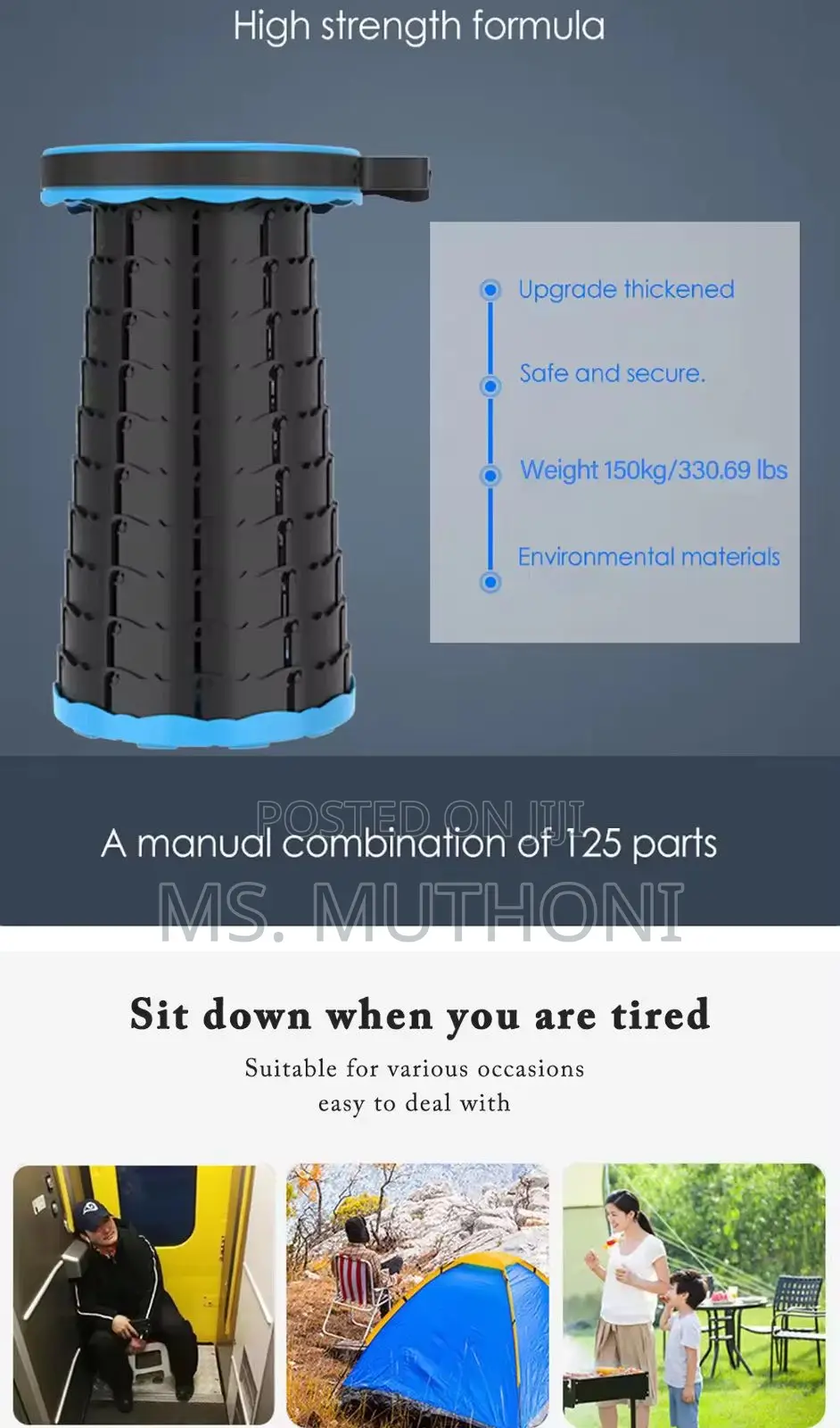 Folding / Retractable Pp Material Portable Collapsible Stool