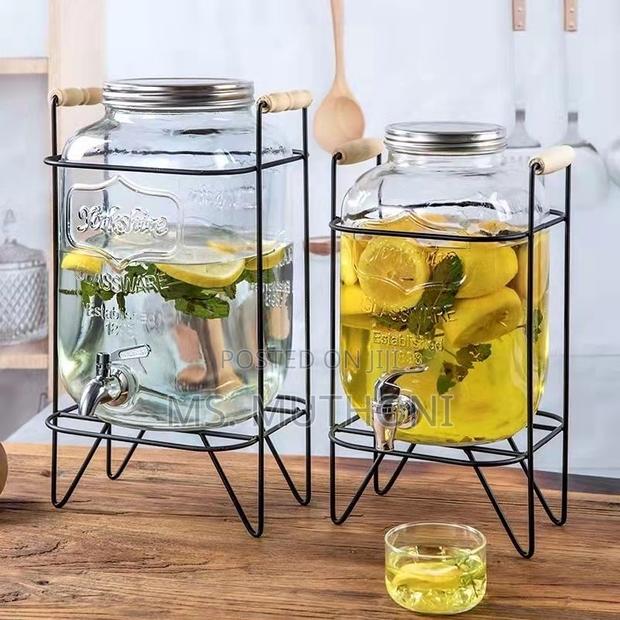 8l / 5 L Glass Beverage Barrel With Tap + Metallic Stand - thumbnail 3
