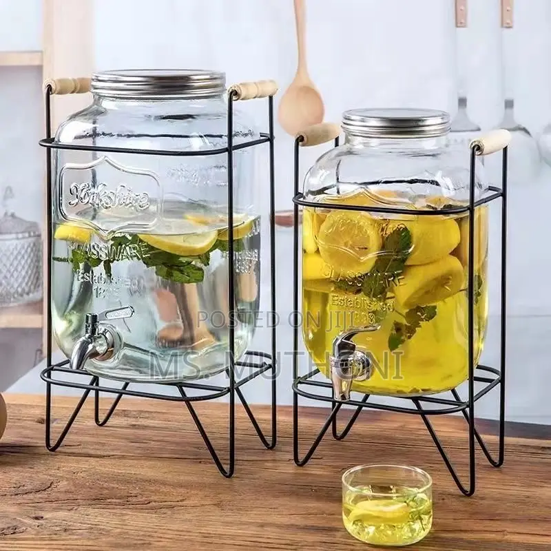 8l / 5 L Glass Beverage Barrel With Tap + Metallic Stand