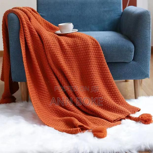 * Nordic Throw Blanket - Knitted With Pom Pom Fringe Form* - thumbnail 10
