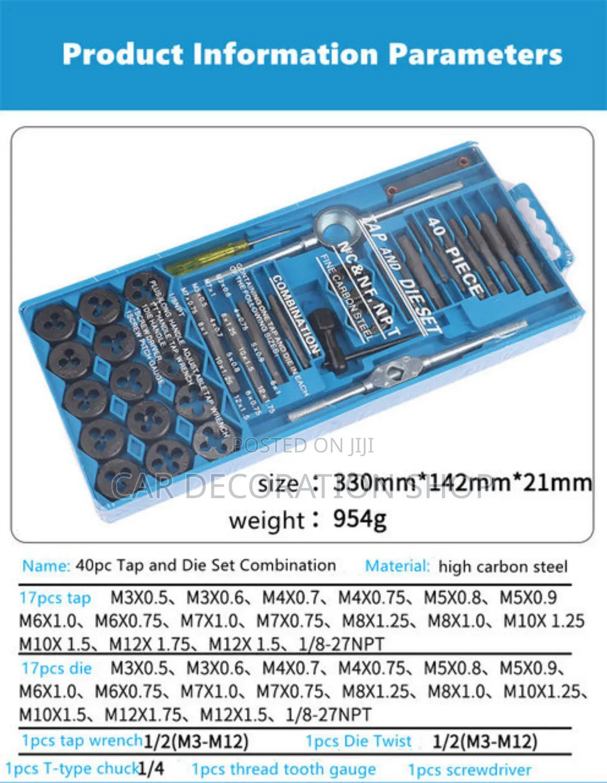 40pc Tap Die Set Tool Mm Metric Threading Wrench