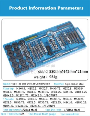40pc Tap Die Set Tool Mm Metric Threading Wrench