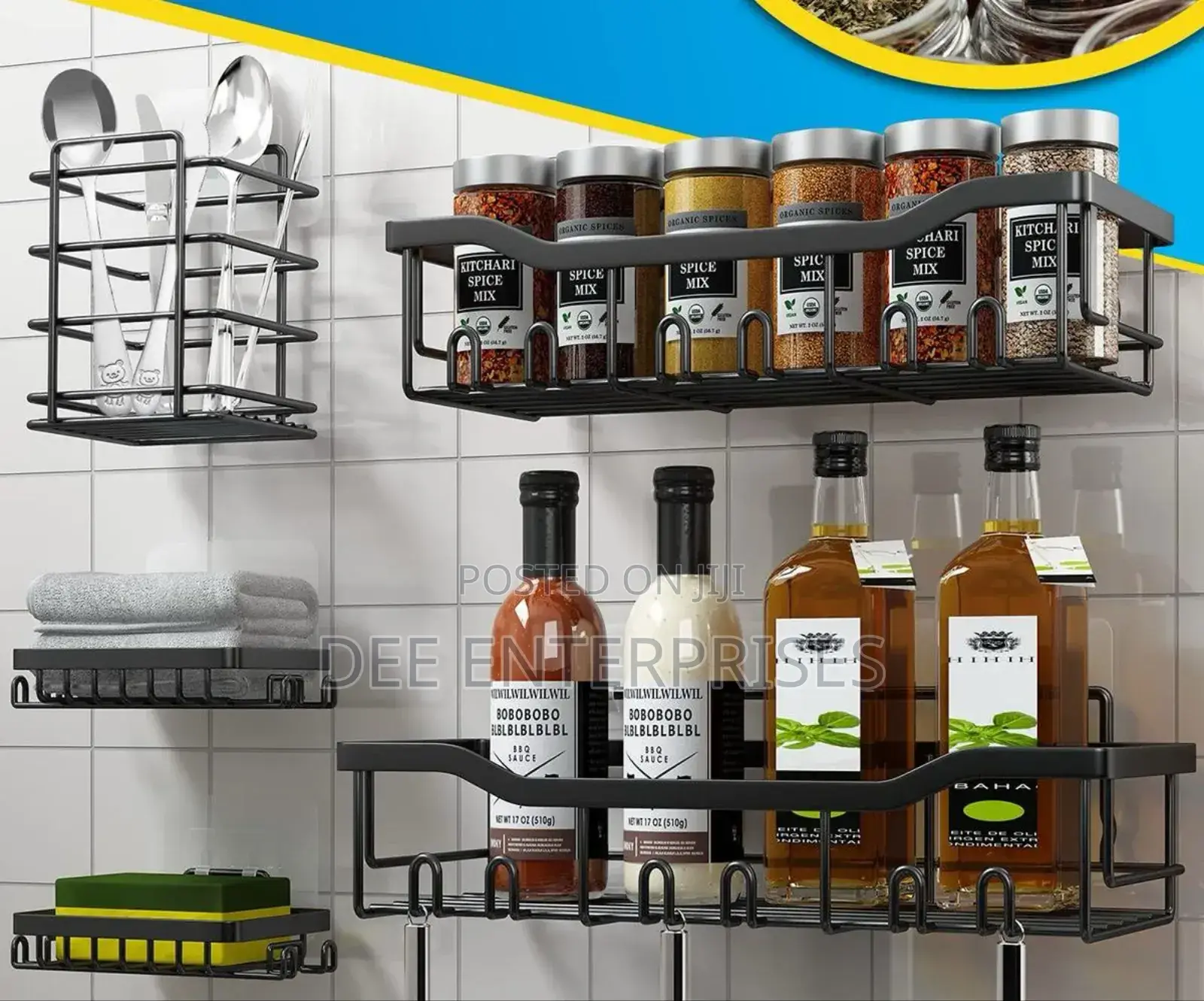 Multipurpose 5pcs Set Rectangular Shower Caddy Shelf/ Wall Organizer