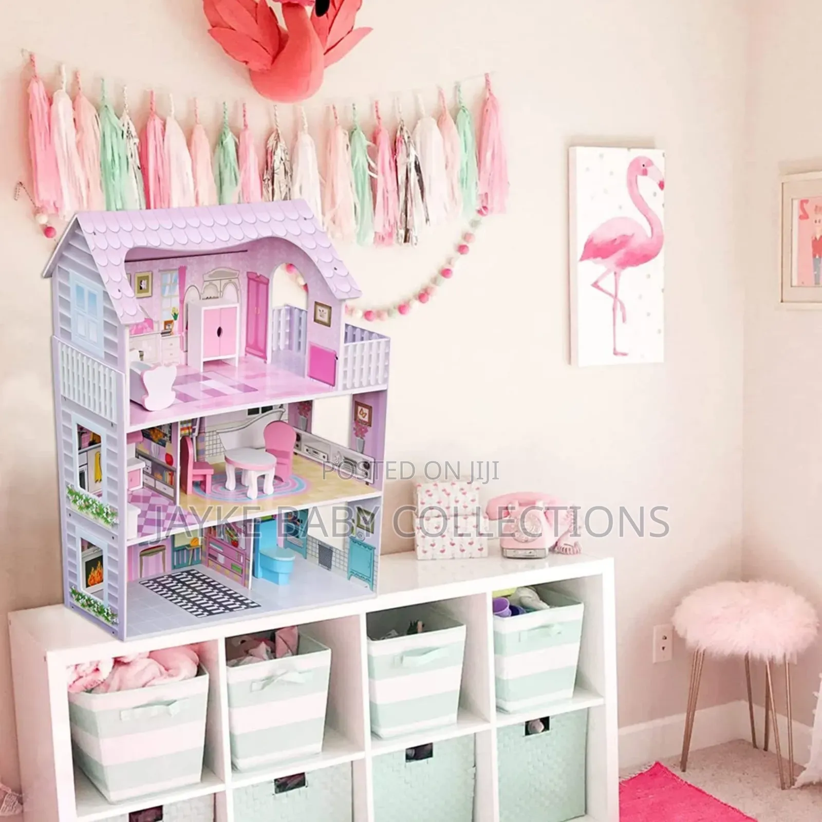 3-Tier Wooden Dollhouse Playset With Furniture