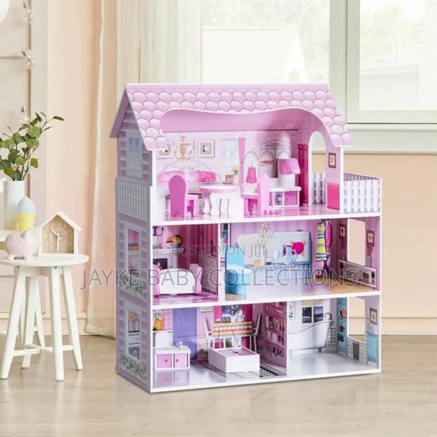3-Tier Wooden Dollhouse Playset With Furniture