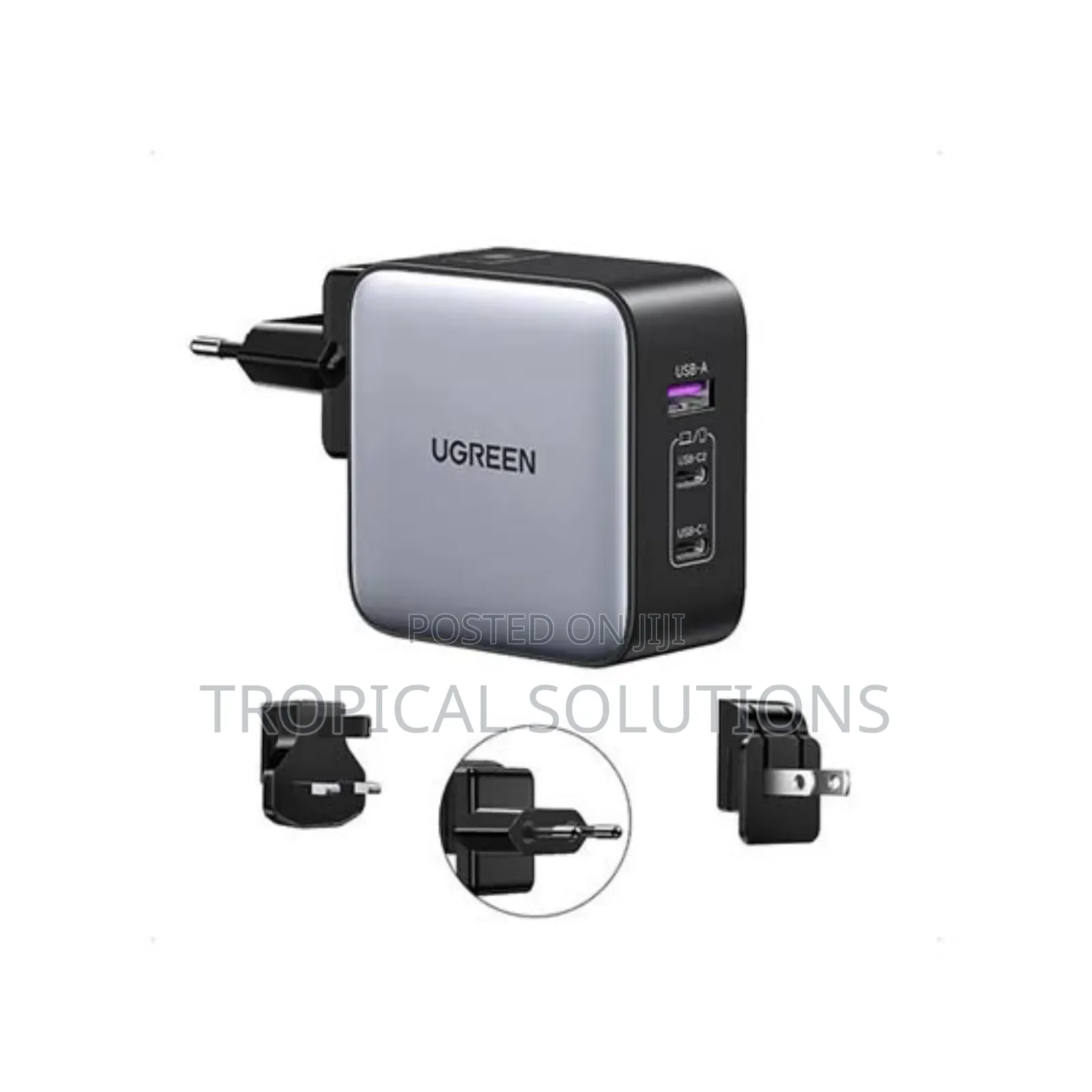 Ugreen 65w 3-Port Gan Fast Charger With Interchangeable Uk/Us/Eu Plugs