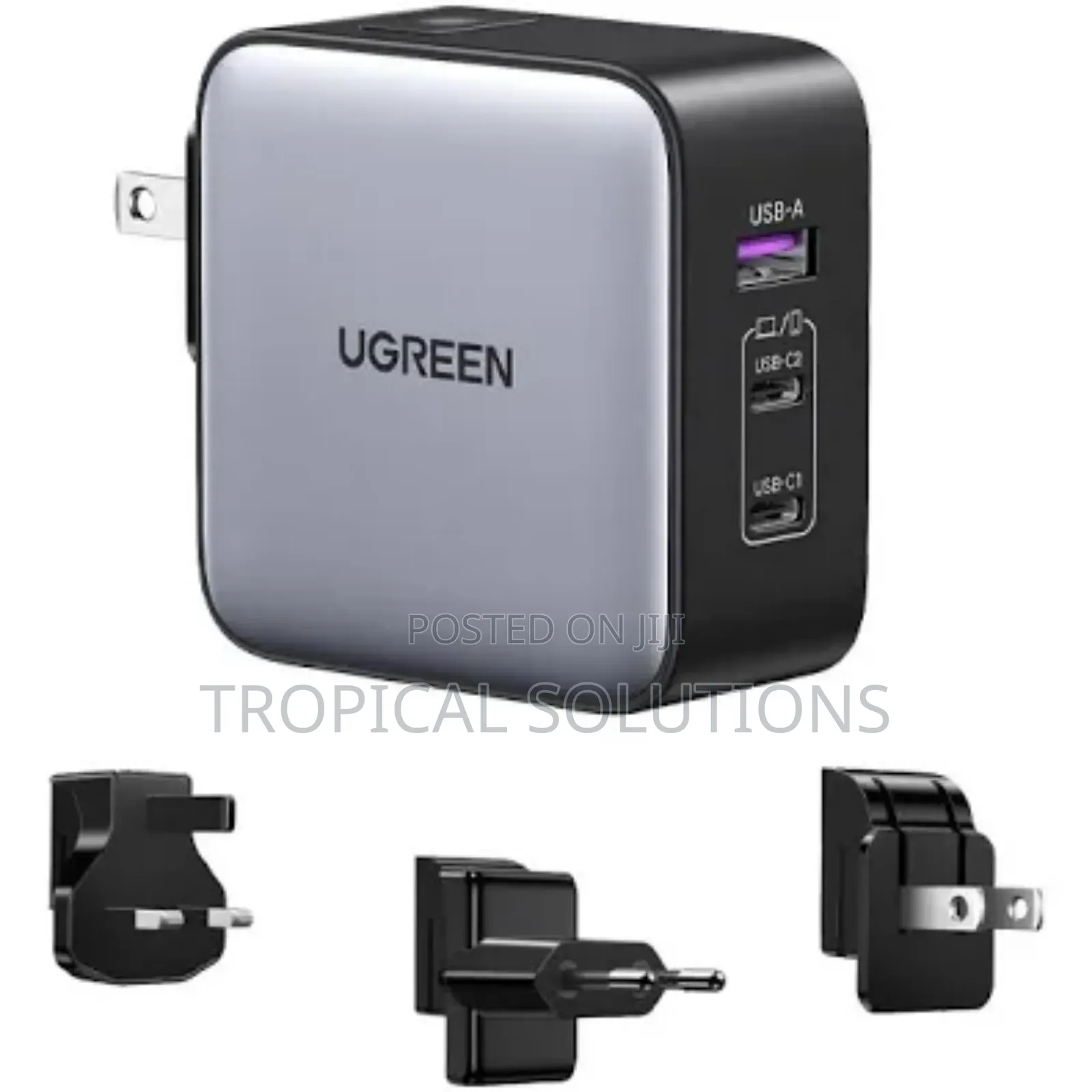 Ugreen 65w 3-Port Gan Fast Charger With Interchangeable Uk/Us/Eu Plugs