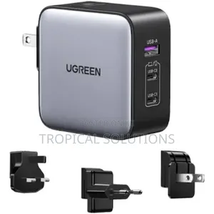 Ugreen 65w 3-Port Gan Fast Charger With Interchangeable Uk/Us/Eu Plugs