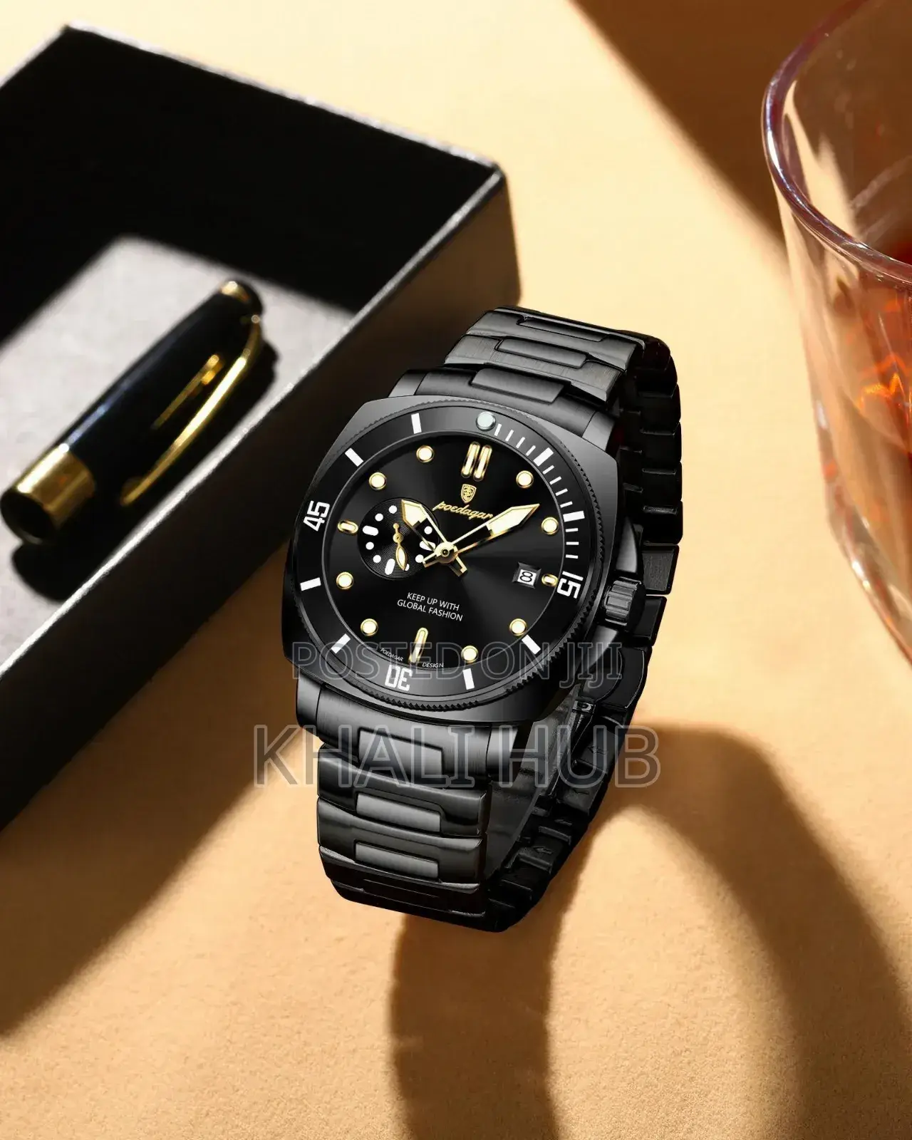 Black Poedagar Gents Watch With Luminous Dial