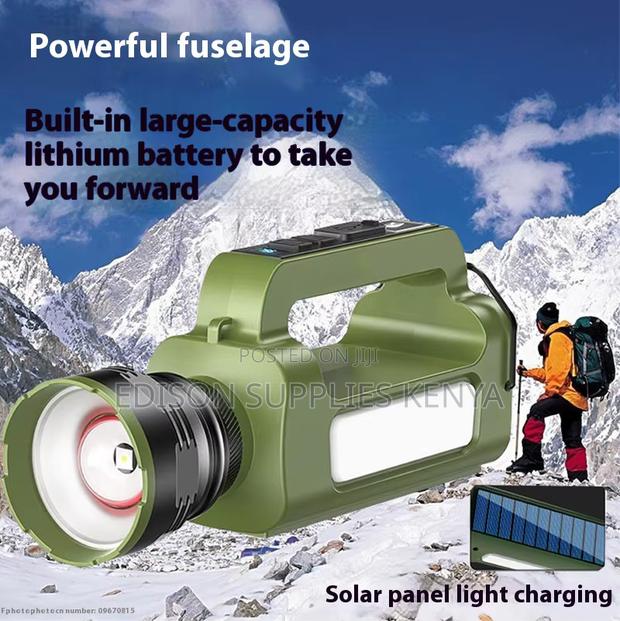 Rechargeable Torch With Solar Charging Panel Led Power Flashlight - main view