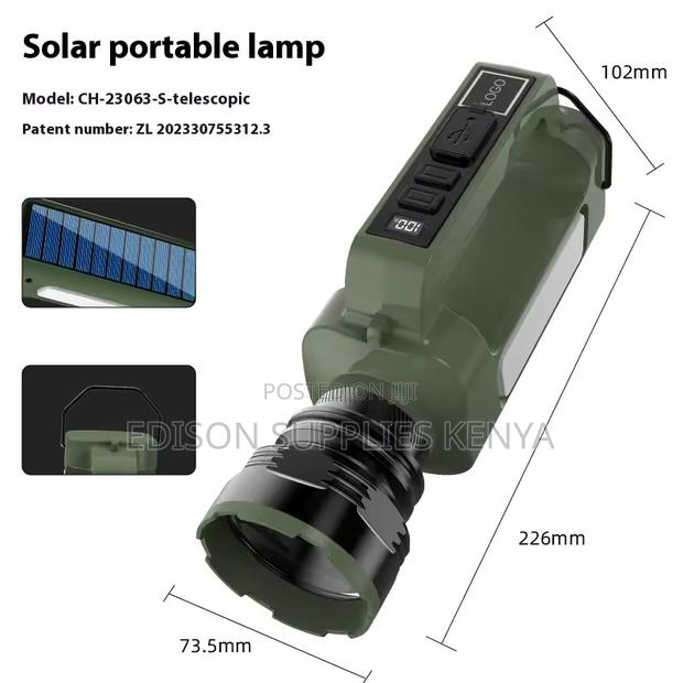 Rechargeable Torch With Solar Charging Panel Led Power Flashlight - thumbnail 5
