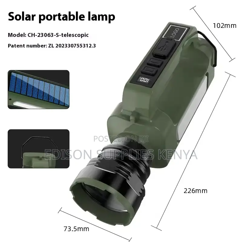 Rechargeable Torch With Solar Charging Panel Led Power Flashlight