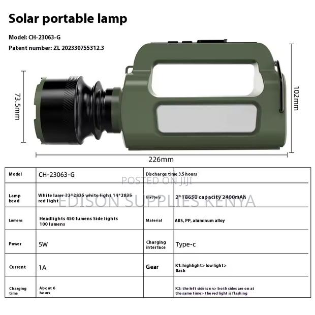 Rechargeable Torch With Solar Charging Panel Led Power Flashlight - thumbnail 7