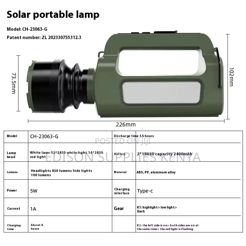 Rechargeable Torch With Solar Charging Panel Led Power Flashlight