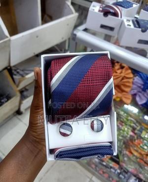 Maroon,White Blue Striped Executive Tie Sets - thumbnail 2