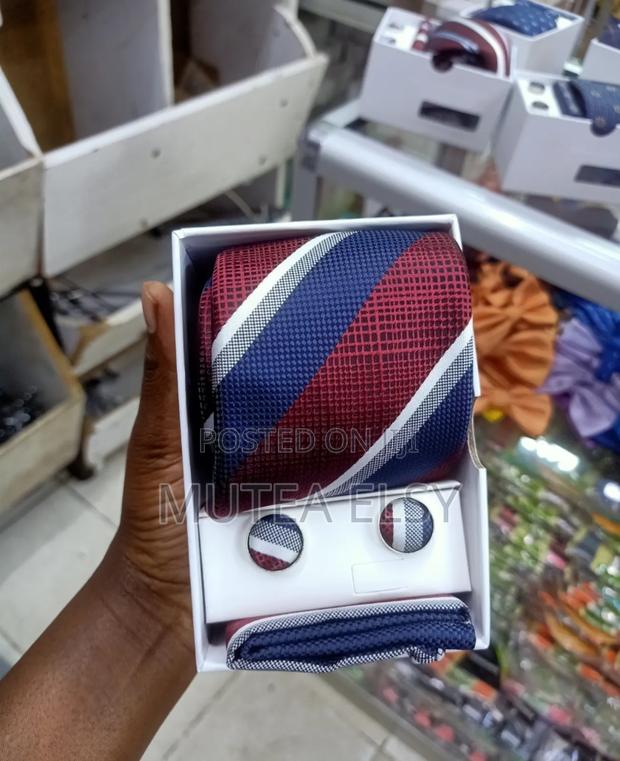 Maroon,White Blue Striped Executive Tie Sets - main view